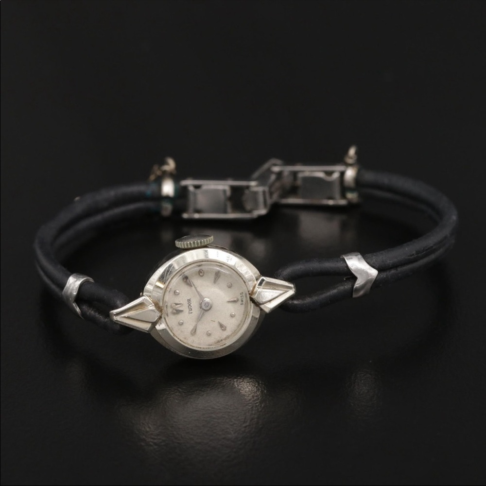 Tudor 1950s Leather Strap 18K White Gold Watch